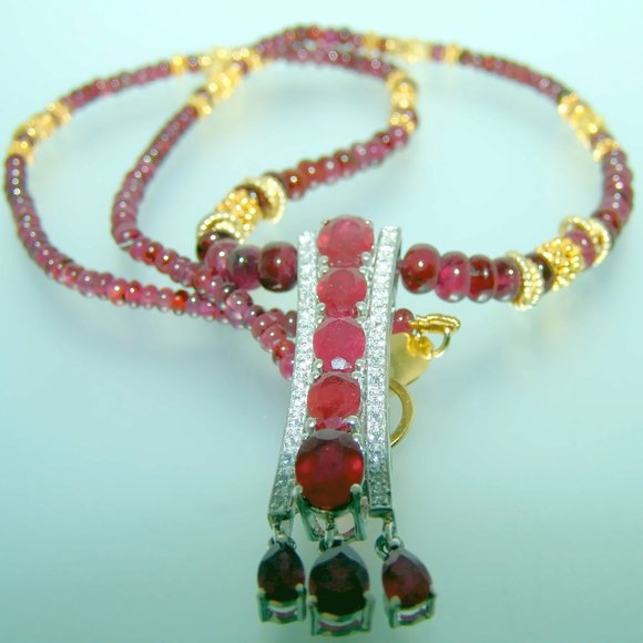 Red Ruby Gemstone Necklace Vermeil Sterling Silver - Picture 5 of 5